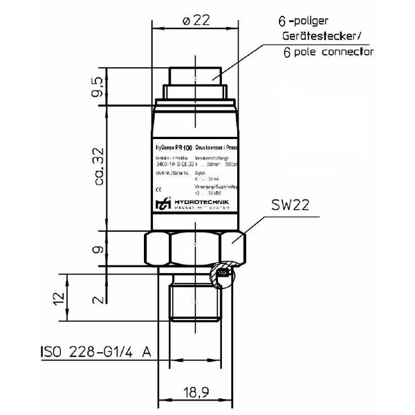 HySense PR100 Pressure sensor 0 to 600 bar with ISDS