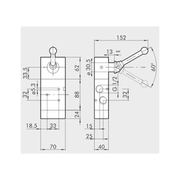 Manual directional valve Series 70 3/2 1/2"