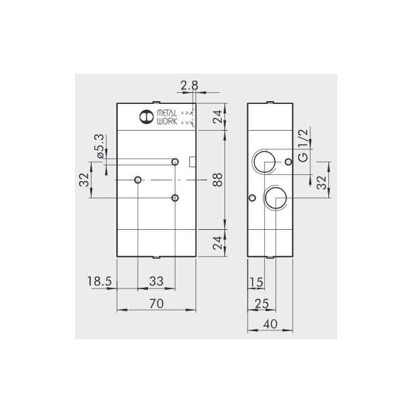 Pneumatically actuated directional valve Series 70 3/2 1/2"