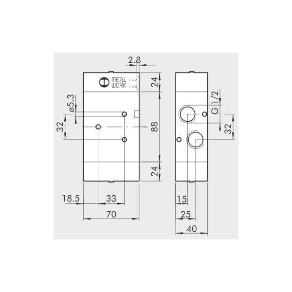 Pneumatically actuated directional valve Series 70 3/2 1/2"