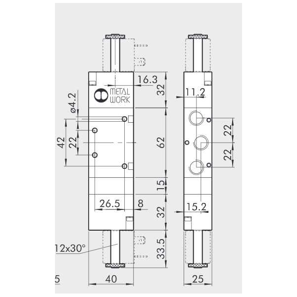 Solenoid valve Series 70 pilot assisted (SE) 5/3 1/4"