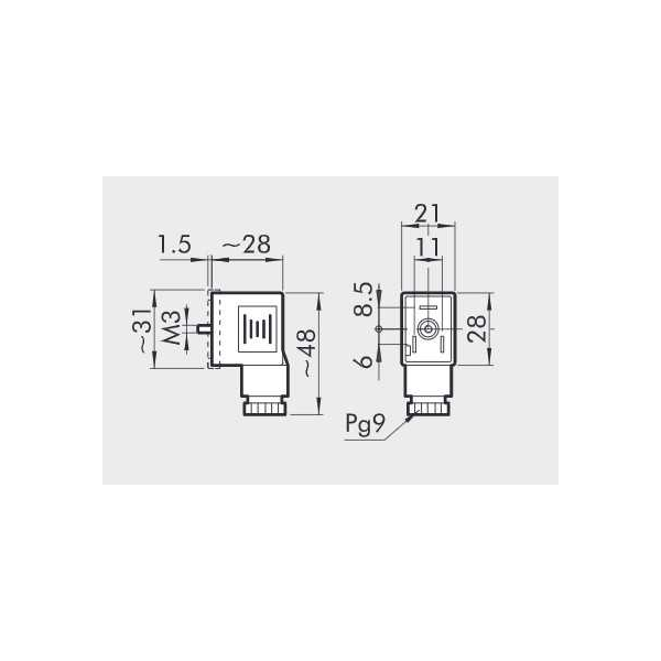 Connector for coil 22 mm DIN 43650 B-IND Standard