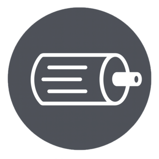 Gray icon of a hydraulic filter.