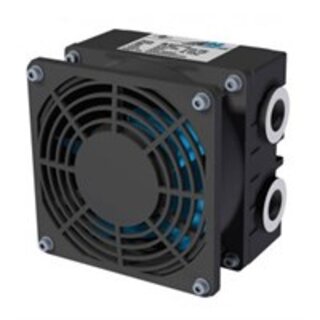 Bilde av luftkjølt oljekjøler (aircooler) med lamellradiator og aksialvifte for kjøling av hydraulikkolje i industrielle og mobile systemer.