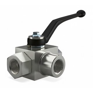 Bilde av hydraulisk kuleventil med hendel, ventilhus og inn-/utløpsporter for rask av/på-stenging og robust tetting i høytrykksanlegg.