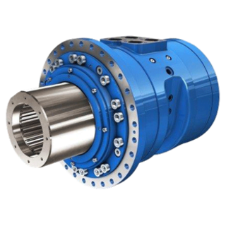 Bilde av en blå hydraulikkmotor fra Poclain