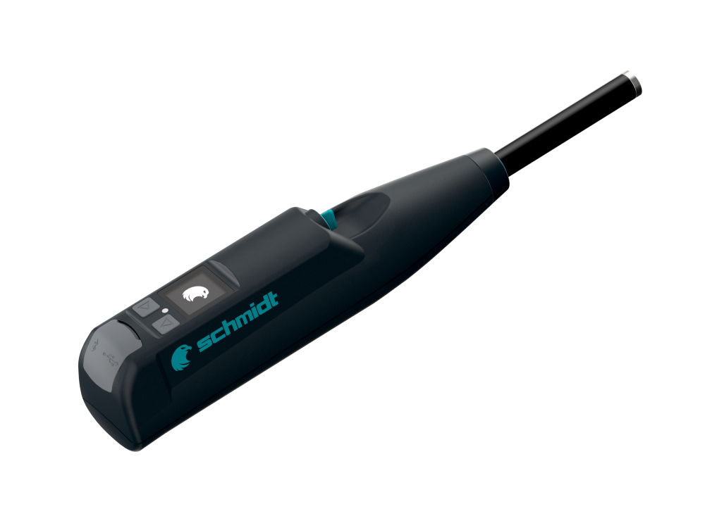 A product image of a Rock Schmidt. This tool is used to measure the hardness of rock and concrete, making it ideal for geotechnical surveys and construction projects.