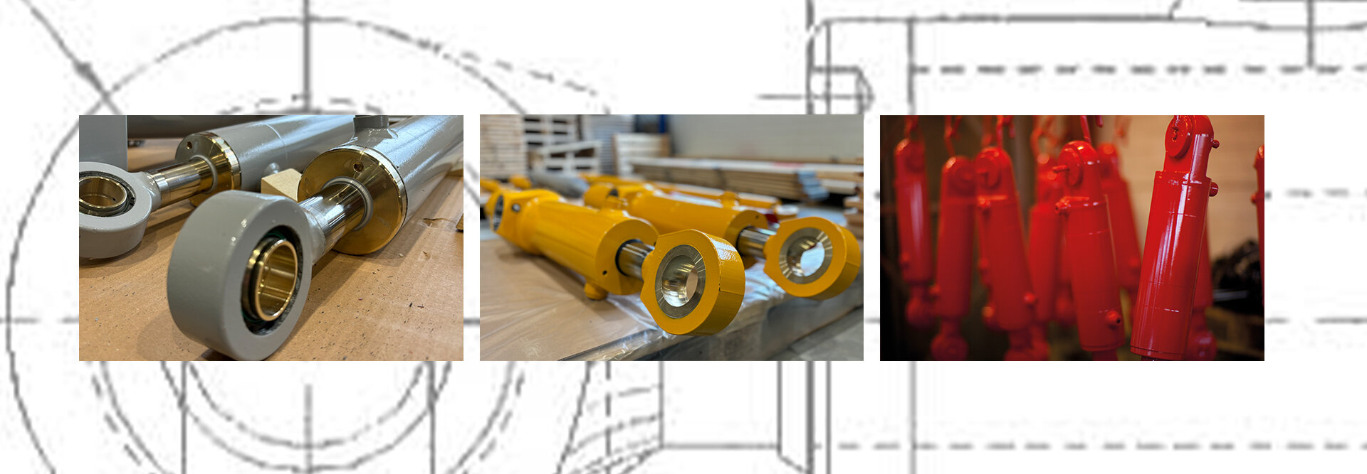 Image of three different cylinders in grey, yellow and red