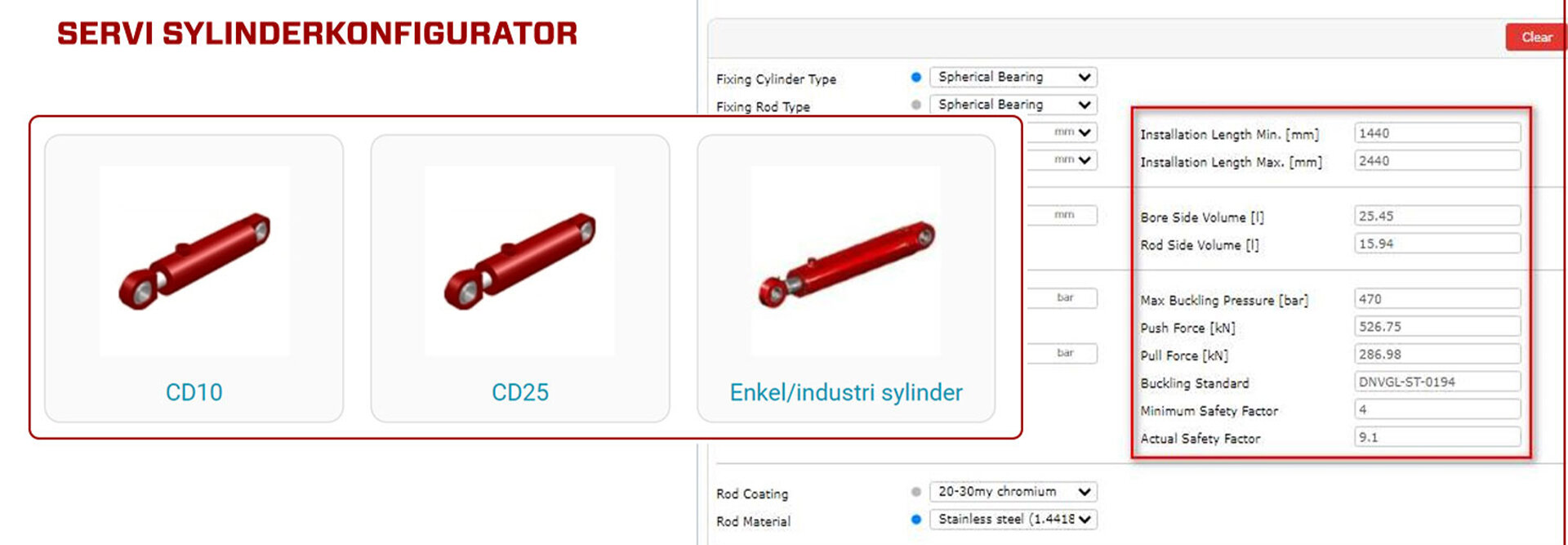 Image from the cylinder configurator where you can customize CD10, CD25, or industrial cylinders