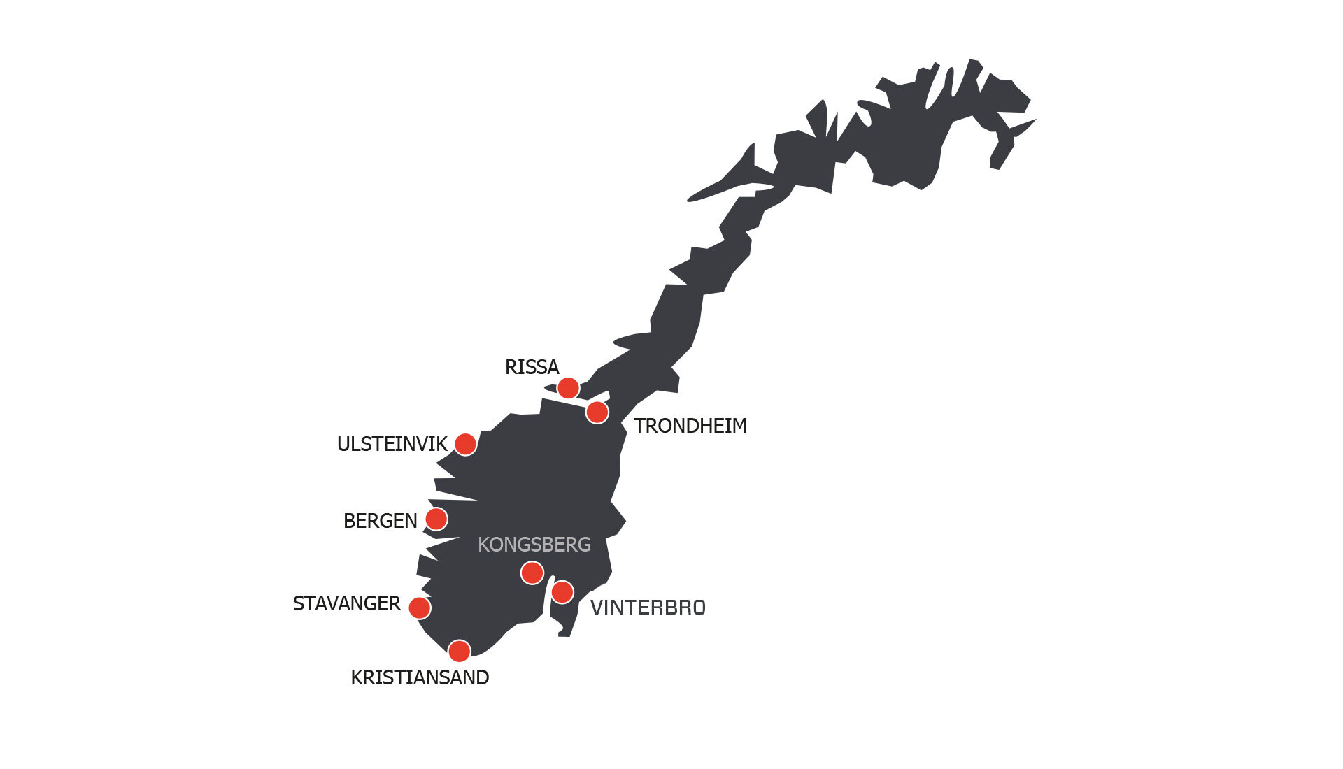 Norgeskart som viser hvor Servi Group har servicekontor